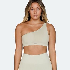 NWT set active one shoulder + legging set size small on oat milk